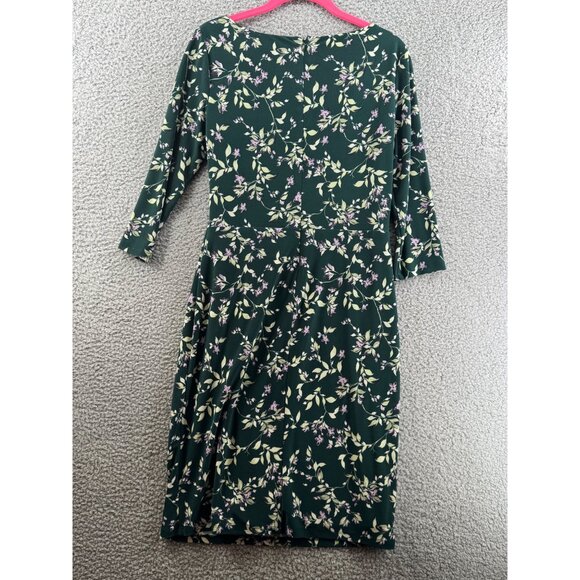 Lauren Ralph Lauren Green Floral Print Draped Waist Knee-Length Dress 3/4 Sleeve - Picture 2 of 10
